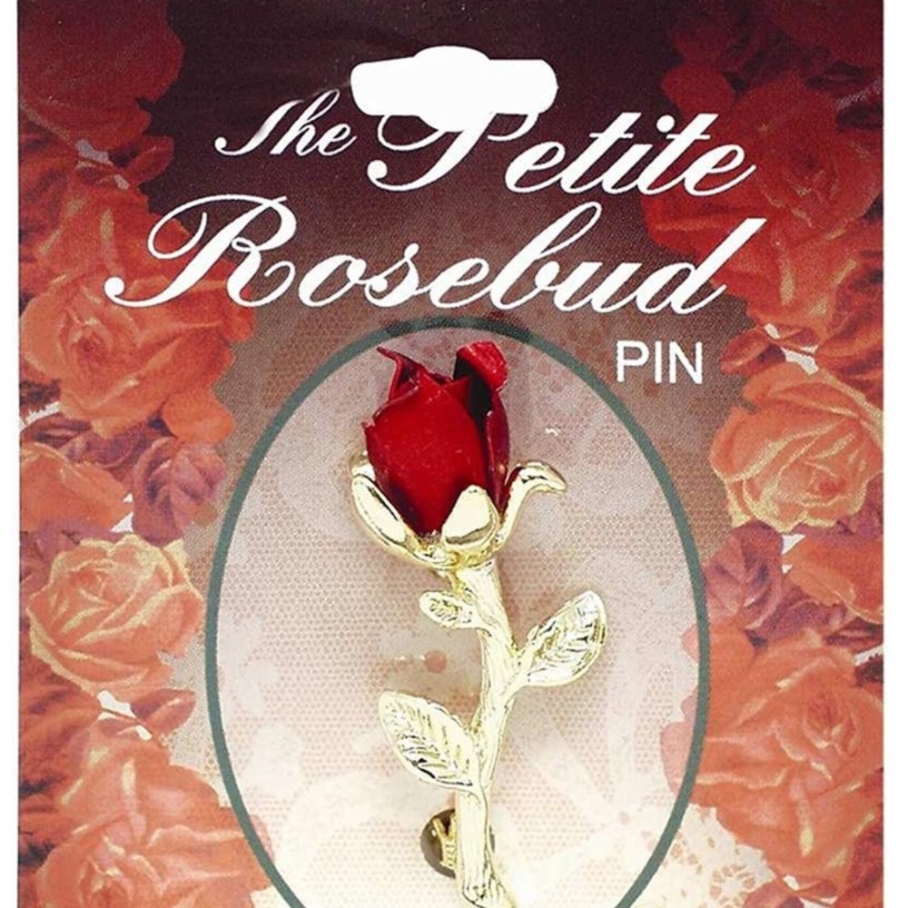 The Petite Rosebud 18kt Finish Brooch Gold Tone Red